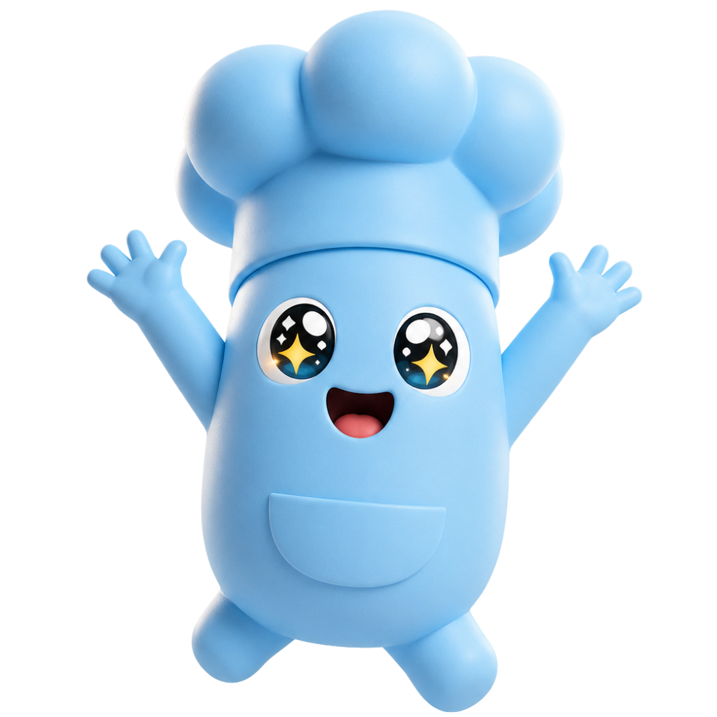 Chef Blue mascot cheering